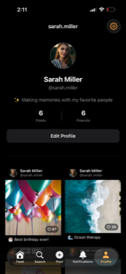 ChitYap Profile Screen showing memories and friends