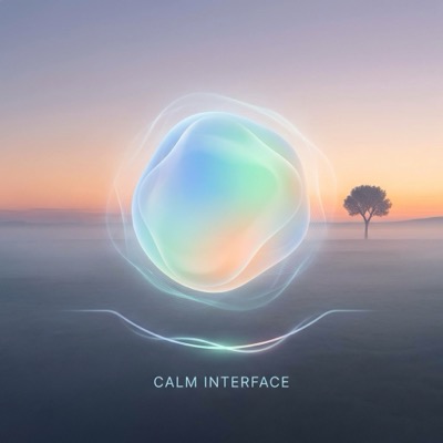 A serene, glowing abstract interface floating in a peaceful landscape, symbolizing freedom from digital noise